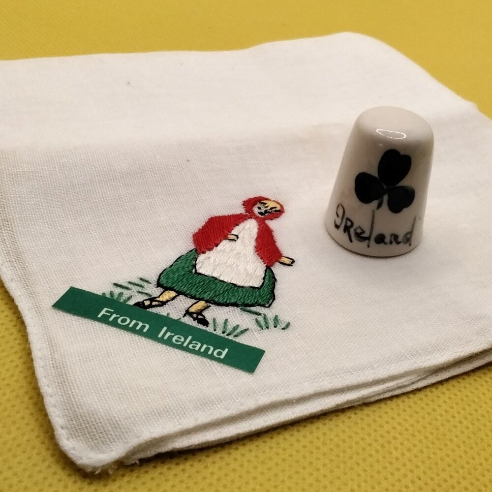 Ireland Souvenirs: Linen Handkerchief & Thimble